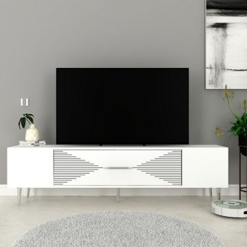 Comoda TV, Olivia, Dekol1, Alb / Argintiu
