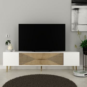 Comoda TV, Olivia, Dekol1, Stejar Safir / Alb / Auriu
