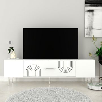 Comoda TV, Olivia, Dekol2, Alb / Argintiu