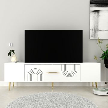 Comoda TV, Olivia, Dekol2, Alb/Auriu