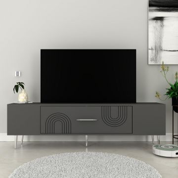 Comoda TV, Olivia, Dekol2, Antracit / Argintiu
