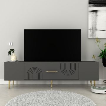 Comoda TV, Olivia, Dekol2, Antracit / Aur