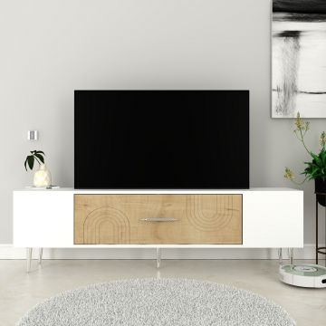 Comoda TV, Olivia, Dekol2, Stejar Safir / Alb / Argintiu