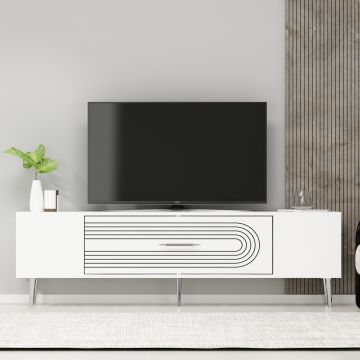 Comoda TV, Olivia, Dekol3, Alb / Argintiu