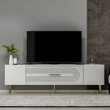 Comoda TV, Olivia, Dekol3, Alb/Auriu