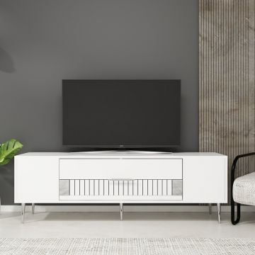 Comoda TV, Olivia, Dekolp4, Alb / Argintiu