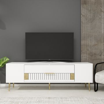 Comoda TV, Olivia, Dekolp4, Alb/Auriu