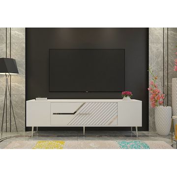 Comoda TV, Olivia, Dekolp5, Alb / Argintiu