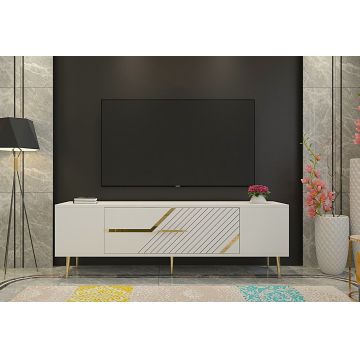 Comoda TV, Olivia, Dekolp5, Alb/Auriu