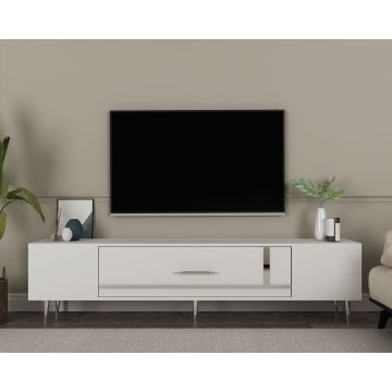Comoda TV, Olivia, Dekop1, Alb / Argintiu