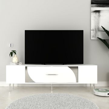 Comoda TV, Olivia, Dekop2, Alb / Argintiu