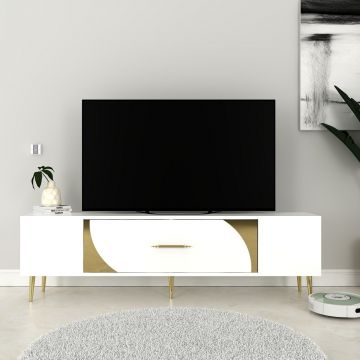 Comoda TV, Olivia, Dekop2, Alb/Auriu