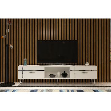 Comoda TV, Olivia, Line, Alb / Argintiu