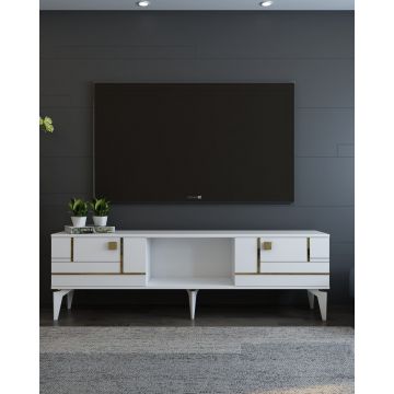 Comoda TV, Olivia, Madera, Alb/Auriu