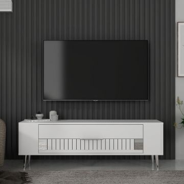 Comoda TV, Olivia, Retrolp4, Alb / Argintiu