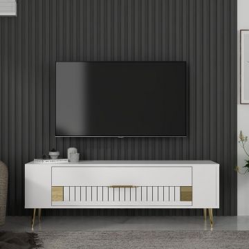 Comoda TV, Olivia, Retrolp4, Alb/Auriu