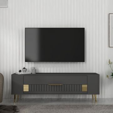 Comoda TV, Olivia, Retrolp4, Antracit / Aur