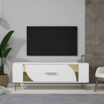 Comoda TV, Olivia, Retrop2, Alb/Auriu