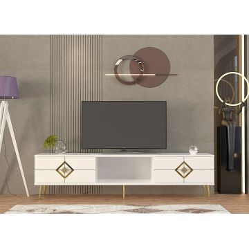 Comoda TV, Olivia, Robber, Alb/Auriu