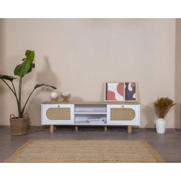 Comoda TV, Wolina, Bohem, 55x180x41 cm, Stejar alb