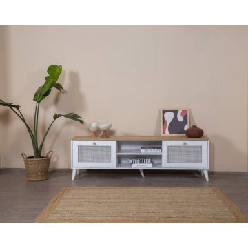 Comoda TV, Wolina, Calvin, 55x180x41 cm, Stejar alb