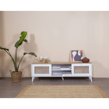 Comoda TV, Wolina, Goose, 55x180x41 cm, Stejar alb