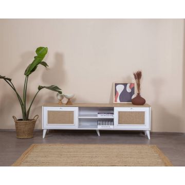 Comoda TV, Wolina, Mount, 55x180x41 cm, Stejar alb