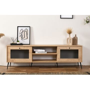 Comoda TV, Wolina, Wire 180, 180x55x41 cm, 100% PLANCĂ DE PARTICULAȚI VOLTATE, Stejar