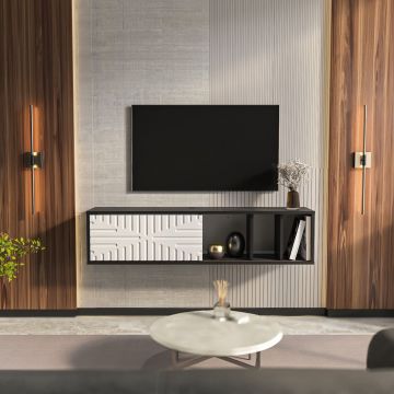 Comoda TV, Zena Home, Teo Floating, Alb/Negru
