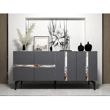 Consola, Olivia, Vania, 150x40x79 cm, PAL , Antracit / Argintiu