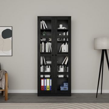 Dulap multifunctional, Miwood, Lucas Glass 1600-92, Negru
