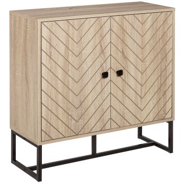 HOMCOM Bufet mobilier de depozitare 2 uși lemn și picioare din metal negru dim. 80L x 29,5l x 80H cm | Aosom Romania