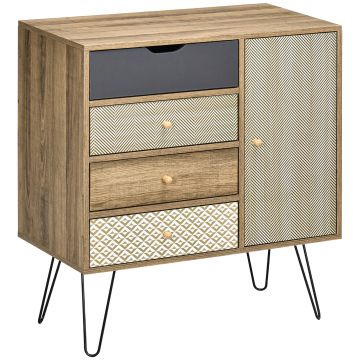 HOMCOM Comodă de depozitare bufet cu 4 sertare și 1 canapea - picioare din sârmă neagră stil boem 79 x 39 x 86 cm maro | Aosom Romania