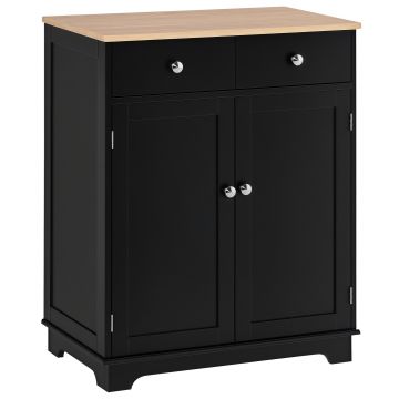 HOMCOM Mobila de depozitare bufet pentru living cu dulapuri, 2 sertare si rafturi reglabile, 68x40,3x85cm, negru si lemn natural | Aosom Romania