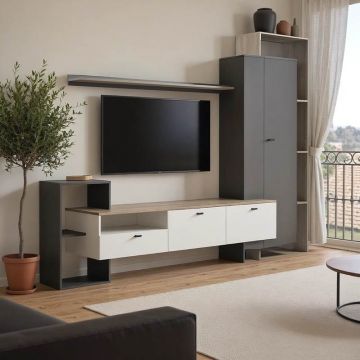 Ansamblu comoda TV Ferefia Alb 240x45.5x189.5 cm