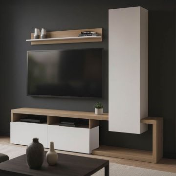 Ansamblu comoda TV Leganto Alb 220.5x35x197.5 cm