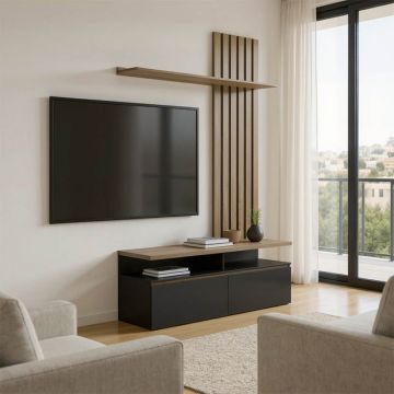 Ansamblu comoda TV Perlento Negru 140x41x219.5 cm