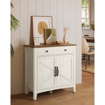 Bufet cu 2 usi si 1 sertar, Vasagle, 80x40x80 cm, MDF/PAL, alb rustic/maro