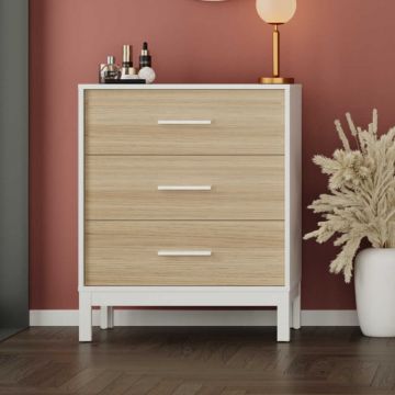 Comoda Adore London, 3 sertare, Alb - Stejar, 73 x 88 x 45 cm Comoda Adore London, 3 sertare, Alb - Stejar, 73 x 88 x 45 cm