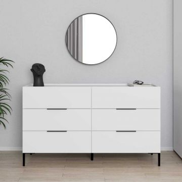 Comoda Adore Oryana, 3 sertare, Alb - Nuc, 140 x 81 x 44 cm