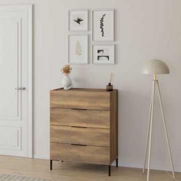 Comoda Adore Oryana, 4 sertare, Alb - Nuc, 80 x 104 x 44 cm Comoda Adore Oryana, 4 sertare, Alb - Nuc, 80 x 104 x 44 cm