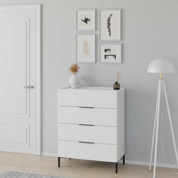 Comoda Adore Oryana, 4 sertare, Alb - Nuc, 80 x 104 x 44 cm Comoda Adore Oryana, 4 sertare, Alb - Nuc, 80 x 104 x 44 cm