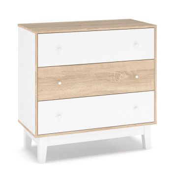 Comoda cu 3 sertare Awell  Sonoma-alb 90x44x88cm Comoda cu 3 sertare Awell  Sonoma-alb 90x44x88cm