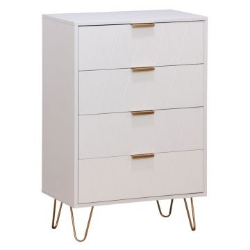 Comoda cu 4 sertare Culture Alb-aurie 60x34x91cm Comoda cu 4 sertare Culture Alb-aurie 60x34x91cm