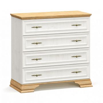 Comoda cu 4 sertare Jaden  Stejar Auriu alb antic 94x39x88cm Comoda cu 4 sertare Jaden  Stejar Auriu alb antic 94x39x88cm