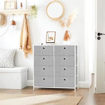 Comoda cu 8 sertare textile, Songmics, 80x30x81.5 cm, MDF/otel, gri