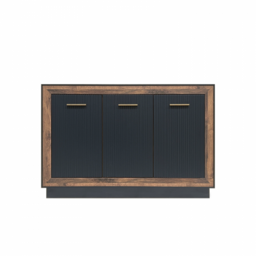 Comoda FOX12, 3 usi, corp eger, fronturi MDF eger + negru, 135x39x91 cm
