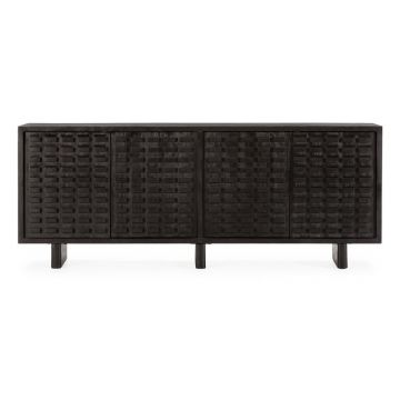 Comodă neagră din lemn de mango 200x80x40 cm Inaya – MOME