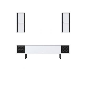 Comoda TV, Bexley, Black Line, 180x30x48 cm, PAL, Alb/Negru Comoda TV, Bexley, Black Line, 180x30x48 cm, PAL, Alb/Negru