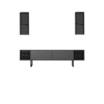 Comoda TV, Bexley, Black Line, 180x30x48 cm, PAL, Antracit / Negru Comoda TV, Bexley, Black Line, 180x30x48 cm, PAL, Antracit / Negru